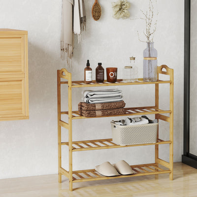 HOMCOM Freestanding Bamboo Shoe Rack, 4-Tier Shoe Shelf Stand for Hallway, Living Room, Bedroom, Natural Wood Finish 