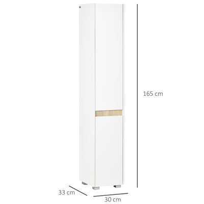 kleankin Tall Bathroom Cabinet with Adjustable Shelves, 5-Tier Modern Freestanding Tallboy with Storage Cabinets, White 