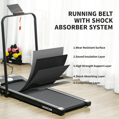 HOMCOM Foldable Walking Treadmill, with LED Display and Wheels, for Home, Office, Gym, Blue 