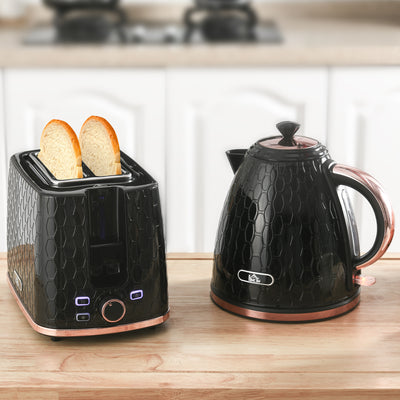 HOMCOM 1.7L 3000W Fast Boil Kettle & 2 Slice Toaster Set, Kettle and Toaster Set with Auto Shut Off, Browning Controls, Black 