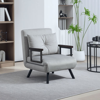 HOMCOM 4-in-1 Velvet-Feel Single Chair Bed, with Pillow - Light Grey 