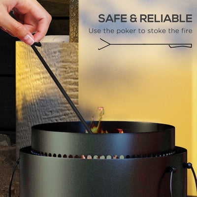 Outsunny Smokeless Fire Pit with Ash Catcher, 37cm Portable Wood Burning Firepit with Poker for Garden Camping Bonfire Party, Metal, Black 