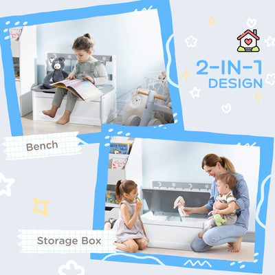 ZONEKIZ 2 In 1 Kids Storage Bench, Toy Box w/ Safety Rod - Grey 