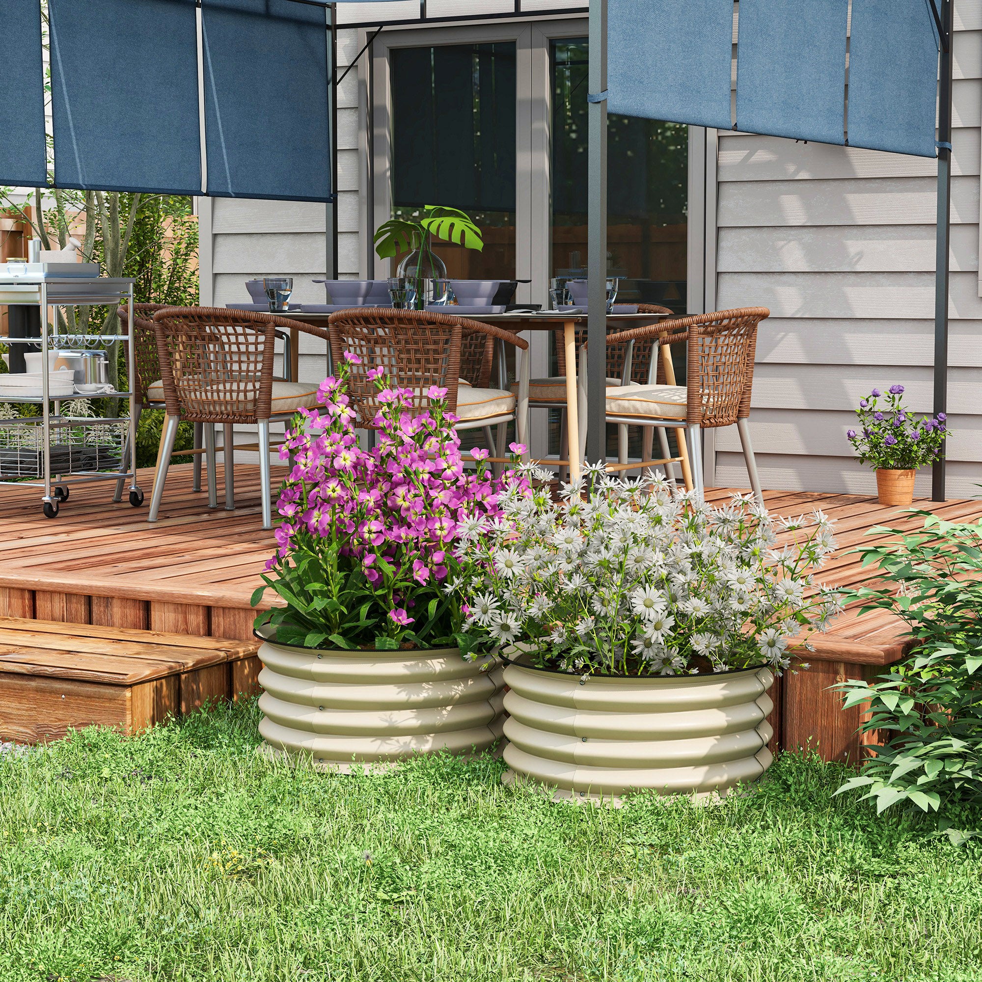 Outsunny Set of 2 Raised Garden Bed, Metal Planter Box with Safety Edging, Easy-to-assemble Stock Tank, Cream White 