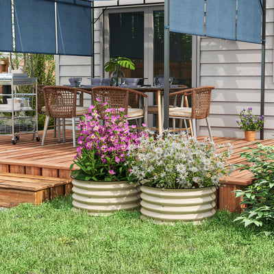 Outsunny Set of 2 Raised Garden Bed, Metal Planter Box with Safety Edging, Easy-to-assemble Stock Tank, Cream White 