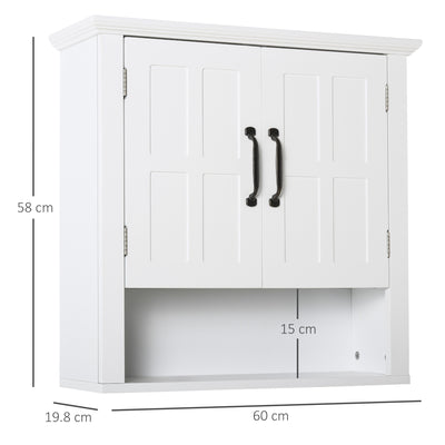 HOMCOM Bathroom Wall Cabinet, Medicine Cabinet, Kitchen Cupboard with 2 Doors and Adjustable Shelf, White 