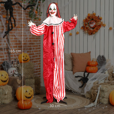 Outsunny 165 cm Life Size Halloween Animated Clown with Red Light Up Eyes, Sound Activated Moving Body, Scary Clown Halloween Decorations, Battery Operated, Indoor Party Props 