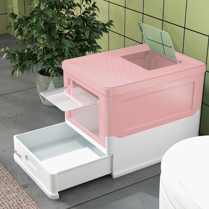 PawHut Hooded Cat Litter Box, Portable Pet Toilet, with Scoop, Front Entry - Pink 