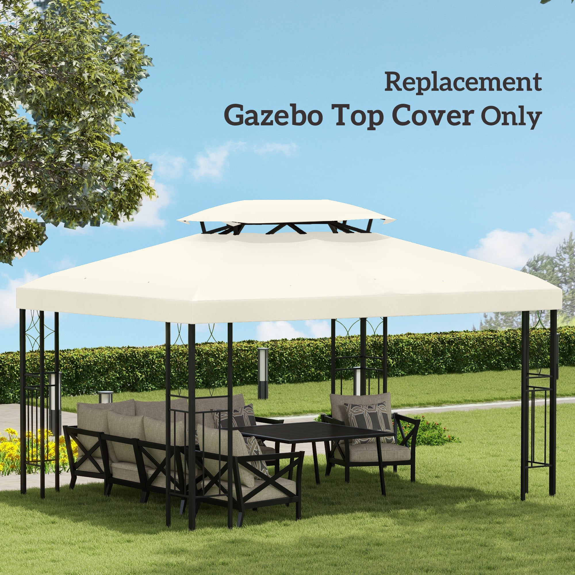 Outsunny 3x4m Gazebo Replacement Roof Canopy 2 Tier Top UV Cover Garden Patio Outdoor Sun Awning Shelters Cream (TOP COVER ONLY) 