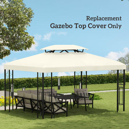 Outsunny 3x4m Gazebo Replacement Roof Canopy 2 Tier Top UV Cover Garden Patio Outdoor Sun Awning Shelters Cream (TOP COVER ONLY) 