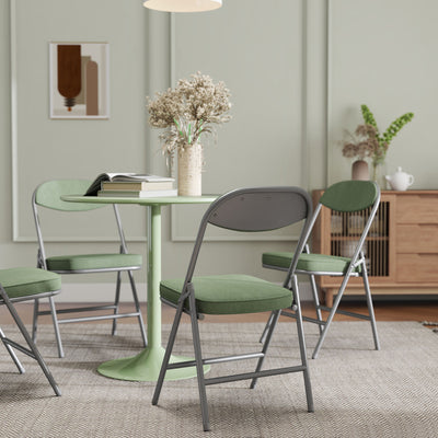 HOMCOM Set of Four Folding Corduroy Seat Chairs - Green 