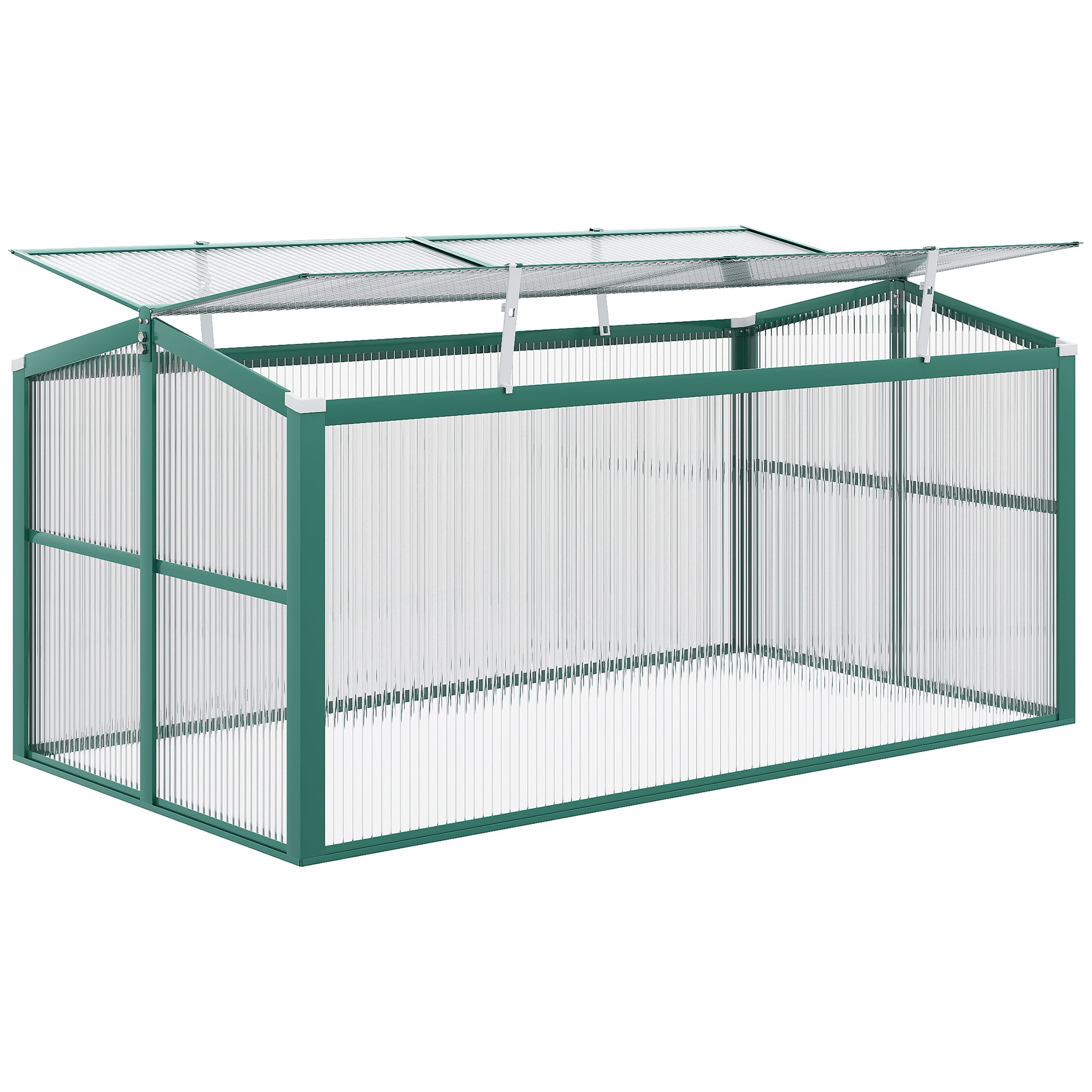 Outsunny Aluminium Polycarbonate Greenhouse Cold Frame Grow House, Openable Top for Flowers and Vegetables, 130x70x61cm 