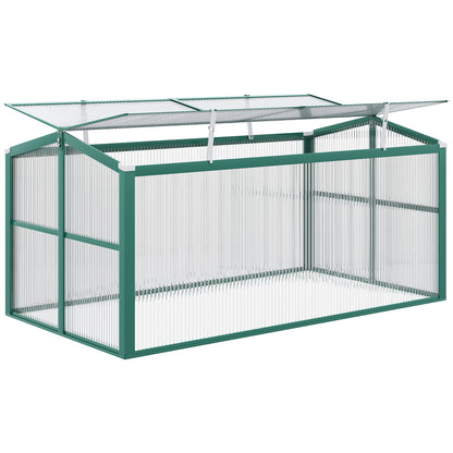 Outsunny Aluminium Polycarbonate Greenhouse Cold Frame Grow House, Openable Top for Flowers and Vegetables, 130x70x61cm 