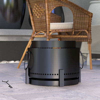 Outsunny Smokeless Fire Pit with Ash Catcher, 37cm Portable Wood Burning Firepit with Poker for Garden Camping Bonfire Party, Metal, Black 