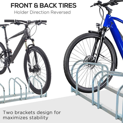 HOMCOM Bike Stand Parking Rack Floor or Wall Mount Bicycle Cycle Storage Locking Stand 179L x 33W x 27H (6 Racks, Silver) 