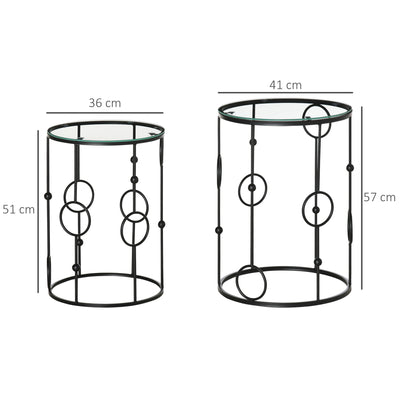 HOMCOM Nesting Round Coffee Table Set of 2 - Black