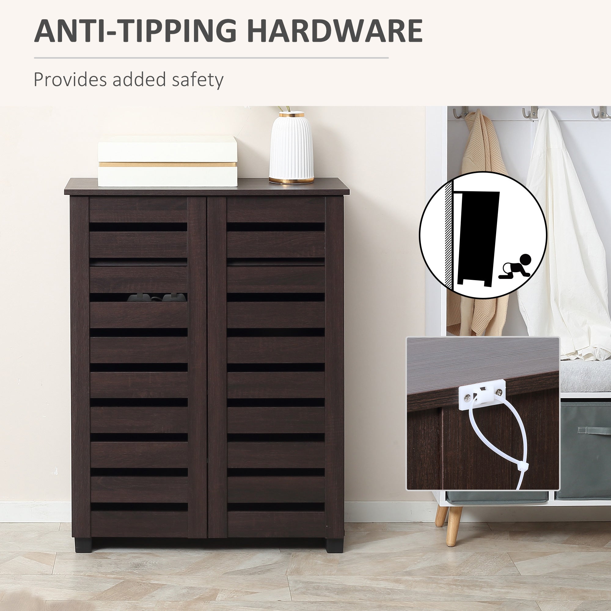 HOMCOM 5-Tier Narrow Shoe Cabinet with Adjustable Shelves - Dark Brown