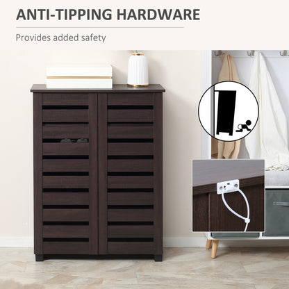 HOMCOM 5-Tier Narrow Shoe Cabinet with Adjustable Shelves - Dark Brown