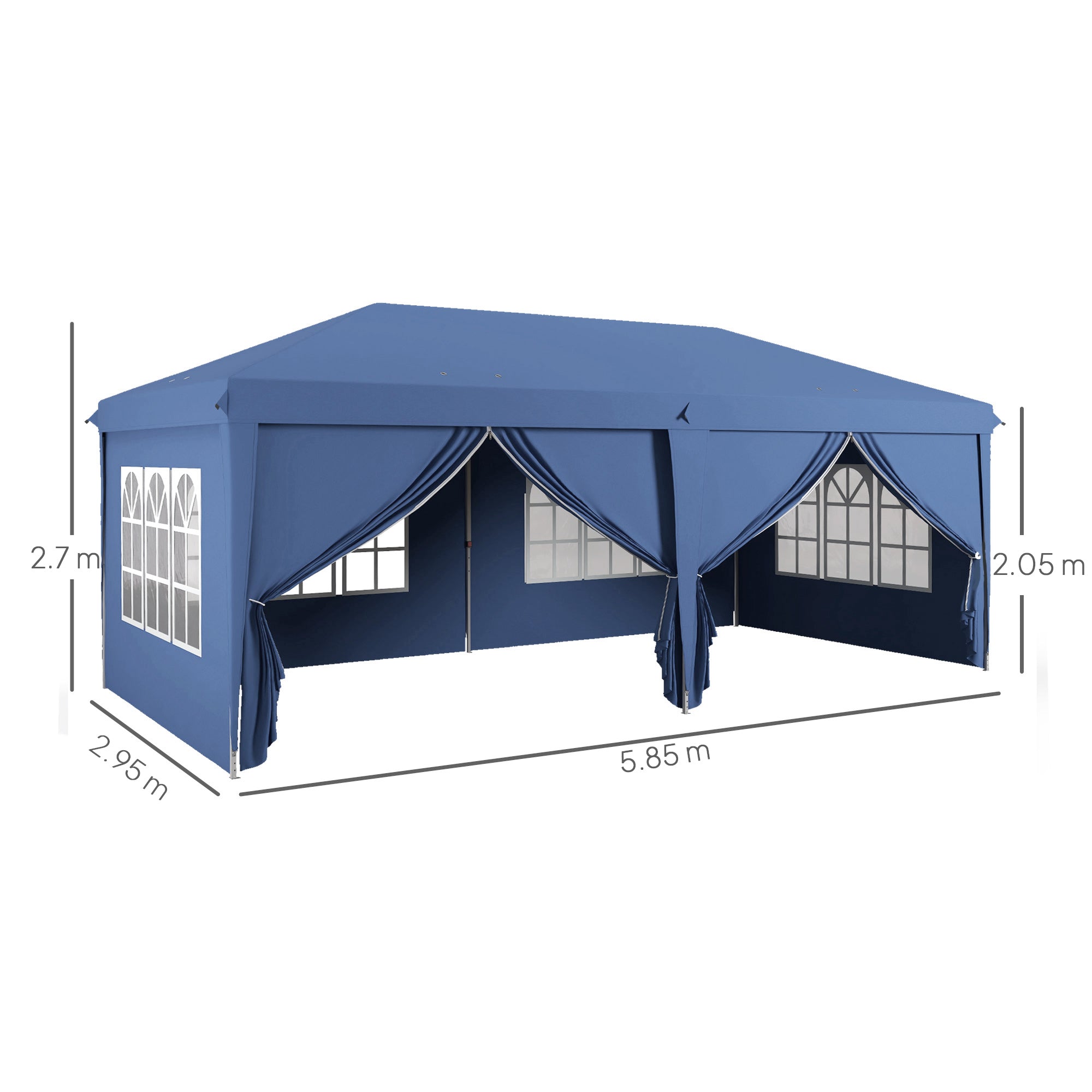 Outsunny 3 x 6m Pop-Up Gazebo, with Curtain Walls and Windows - Blue 