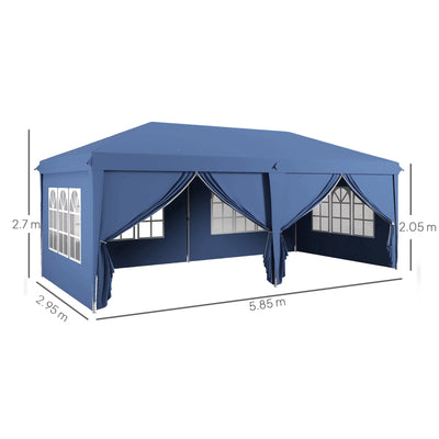 Outsunny 3 x 6m Pop-Up Gazebo, with Curtain Walls and Windows - Blue 