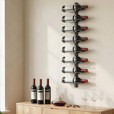 HOMCOM Wall Mounted Wine Rack, 8 Tier Metal Wine Display Rack, Storage Holder for Kitchen, Black 