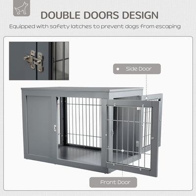 PawHut Furniture Style Dog Crate for Small and Medium Dogs, End Table Pet Cage with Two Lockable Doors - Grey 