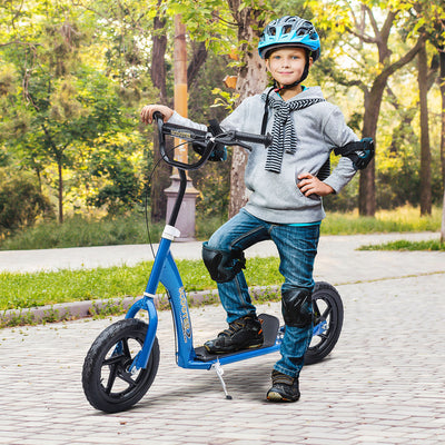 HOMCOM Kids Scooter Kick Scooter with 12" EVA Tyres, Rear Brake, Big Wheels Scooter for 5-12 Years Old, Blue 