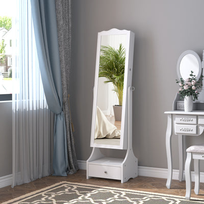 HOMCOM Jewellery Cabinet with led, mirroir Cabinet Armoire Floor Standing Flip-over Makeup Shelf Organizer with lock white 