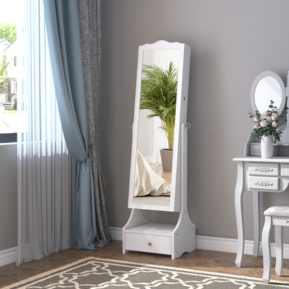 HOMCOM Jewellery Cabinet with led, mirroir Cabinet Armoire Floor Standing Flip-over Makeup Shelf Organizer with lock white 