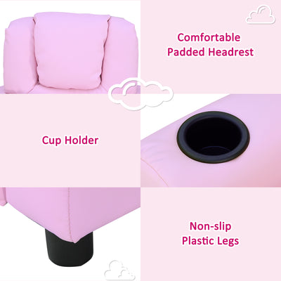HOMCOM Kids Recliner Chair, PU Leather with Adjustable Backrest, Footrest, Padded Headrest, Pink 
