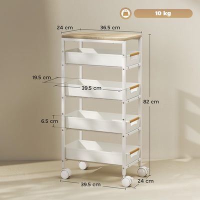 HOMCOM 5-Tier Storage Trolley on Wheels - White 