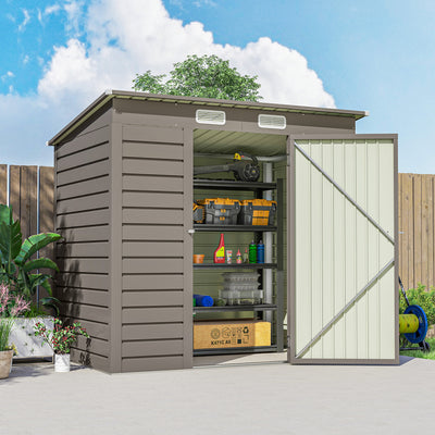 Outsunny 4 x 6ft Galvanised Metal Garden Shed, with Locking Door - Grey 
