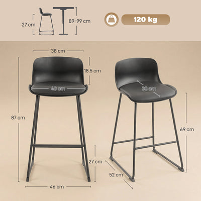 HOMCOM Modern Bar Stools Set of 2, PU Leather Barstools, Counter Height Kitchen Chairs for Breakfast Bars, Dining Room, Black 