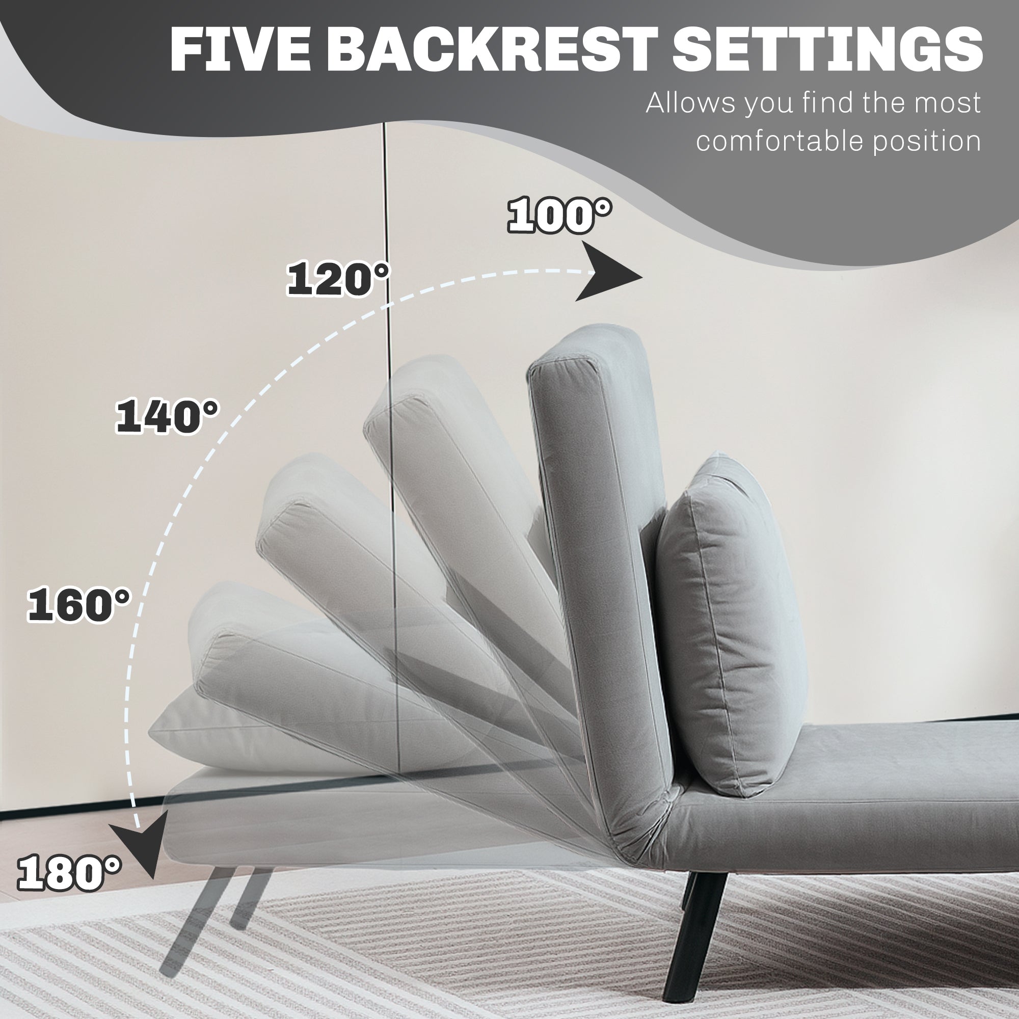 HOMCOM 4-in-1 Velvet-Feel Single Chair Bed, with Pillow - Light Grey 