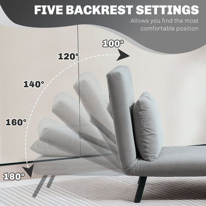 HOMCOM 4-in-1 Velvet-Feel Single Chair Bed, with Pillow - Light Grey 