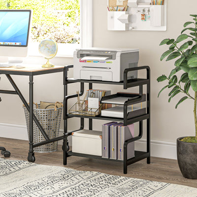 HOMCOM 3-Tier Printer Stand with Storage Shelves, Printer Table, 55 x 40 x 77cm Printer Shelf for Home Office, Study, Black 