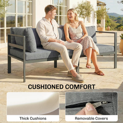 Outsunny 3 Pieces Garden Furniture Set, Aluminium Corner Lounge Set with Adjustable Backrest and Coffee Table 