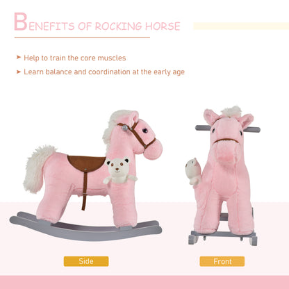 HOMCOM Kids Plush Ride-On Rocking Horse Toy Rocker with Plush Toy Realistic Sounds for Child 18-36 Months Pink 