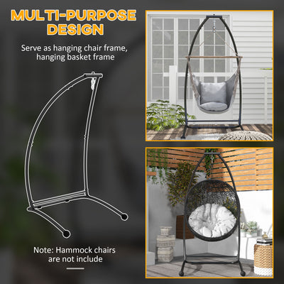 Outsunny Hammock Chair Stand, C Shape Hanging Heavy Duty Metal Frame Hammock Stand for Hanging Hammock Air Porch Swing Chair, Indoor & Outdoor Use, Black 