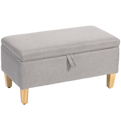 HOMCOM 30L Linen Storage Ottoman Padded Footstool with Rubberwood Legs for Storage Box, Bed End, Shoe Bench, Seating, Light Grey 