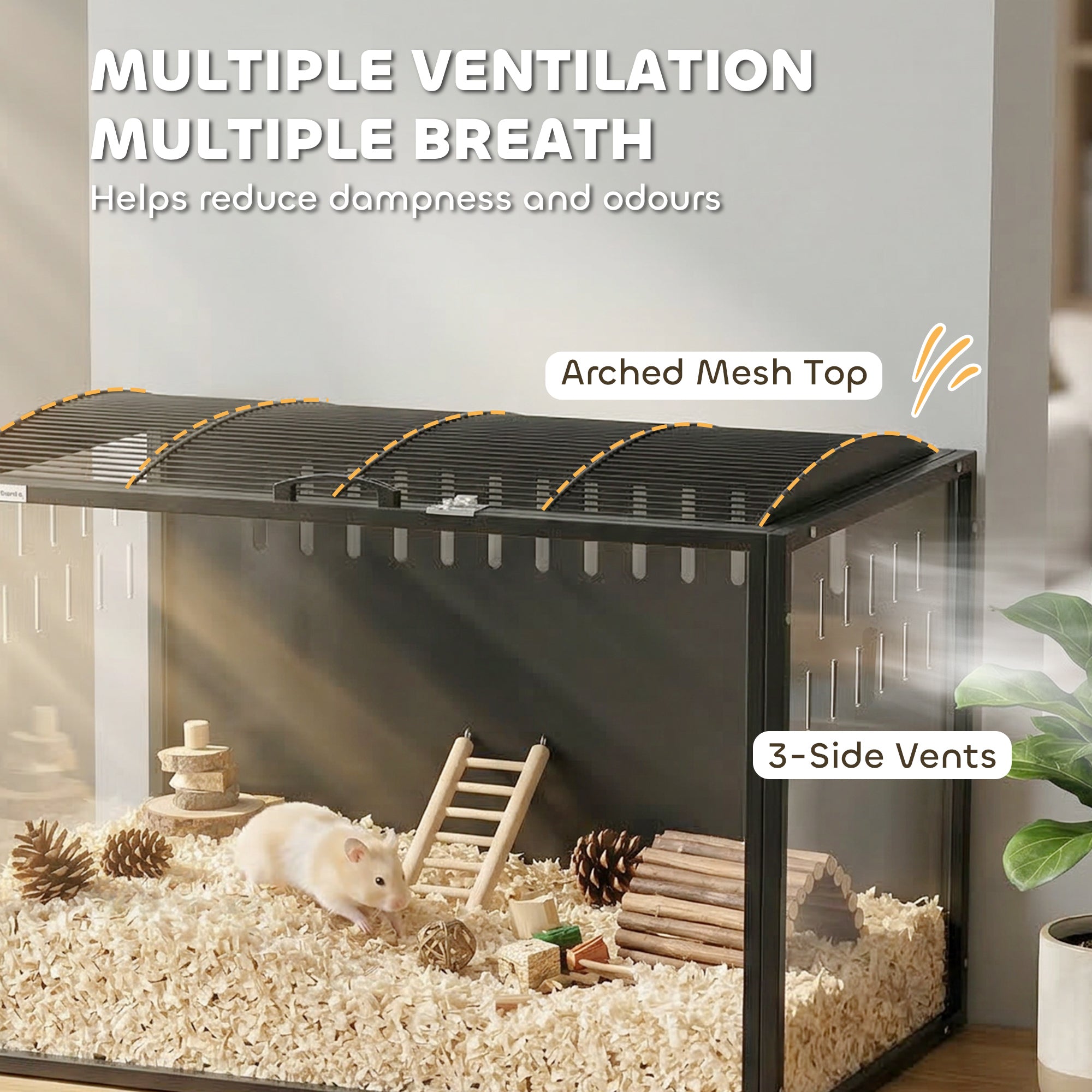 PawHut Hamster Cage Steel Chewproof with Openable Top, Deep Burrow for Dwarf Syrian Hamster, Gerbil, Rats, 81 x 51 x 53 cm 