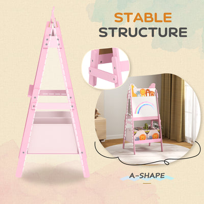 AIYAPLAY 2 in 1 Kids Easel with Whiteboard, Chalkboard, Storage Boxes, for Ages 3-8 Years, Pink 