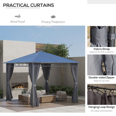 Outsunny 3 x 3(m) Hardtop Gazebo Canopy with Polycarbonate Roof, Permanent Pavilion Garden Gazebo with Curtains for Patio, Deck, Grey 