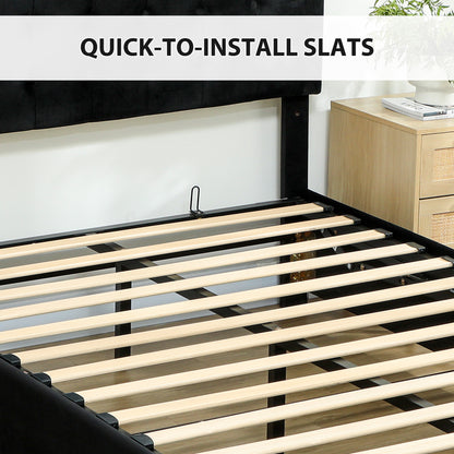 HOMCOM Double Ottoman Bed Frame, with Front Drawer - Black