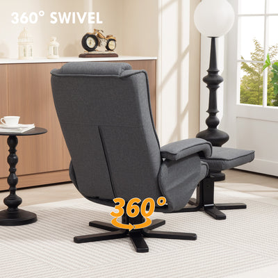 HOMCOM Rocker Swivel Recliner Chair with Footstool - Charcoal Grey Linen 