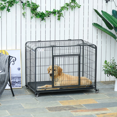 PawHut Metal Dog Cage Kennel Locking Door & Wheels Removable Tray Openable Top For Large Pets 109.5 x 71 x 78 cm 