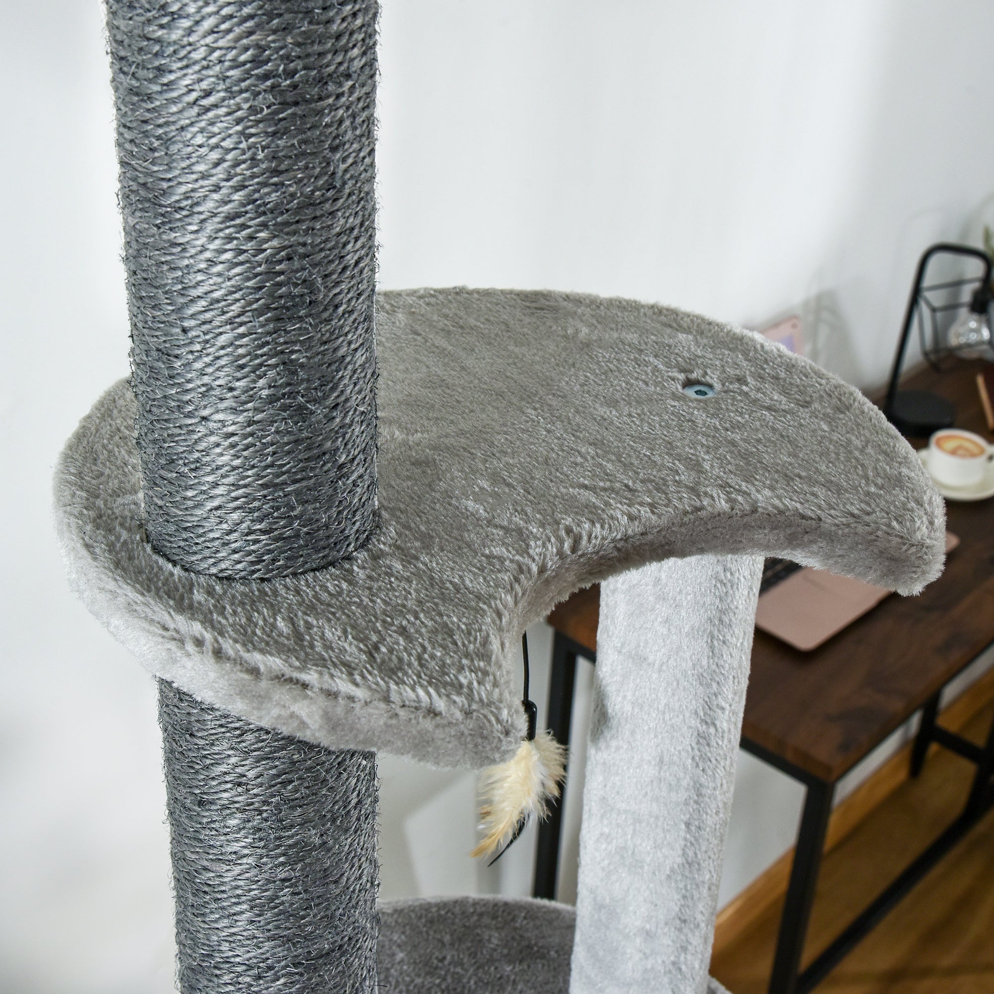 PawHut 255cm Floor To Ceiling Cat Tree for Indoor Cats Climber Scratching Post Adjustable Height Play Tower Removable Cover Grey 