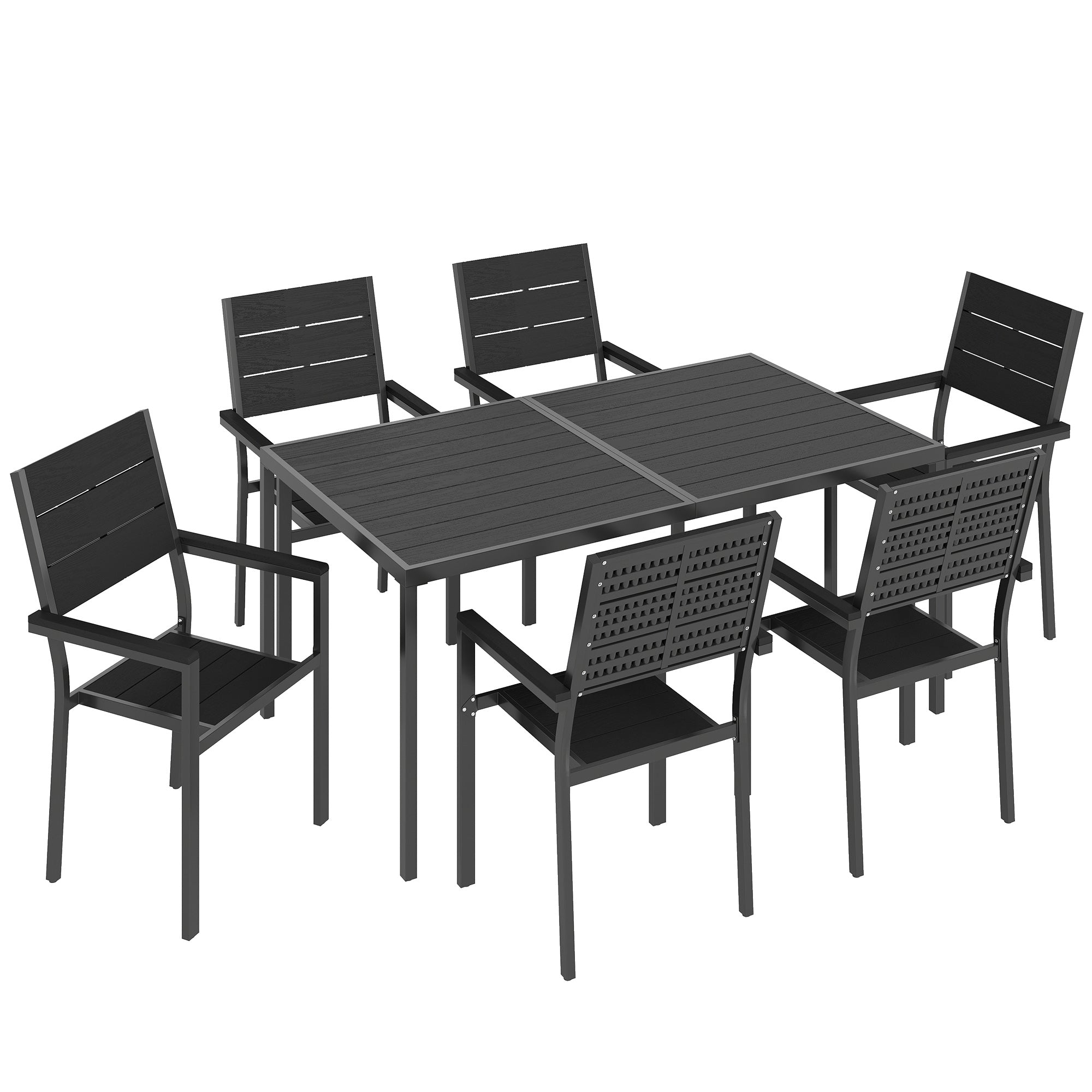 Outsunny 7 Pieces Outdoor Dining Set, Patio Table and Chairs for 6, Garden Dining Furniture Set with Slatted Tabletop 