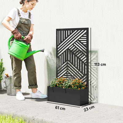 Outsunny Metal Garden Bed for Garden with Trellis, Raised Garden Bed with Privacy Screen, Geometric Slatted Cut-Out 
