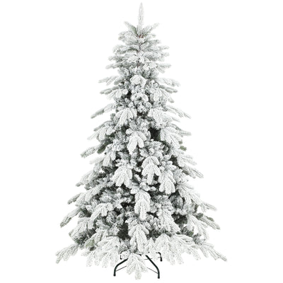 HOMCOM 6ft Super Flocked Christmas Tree - Green/White 